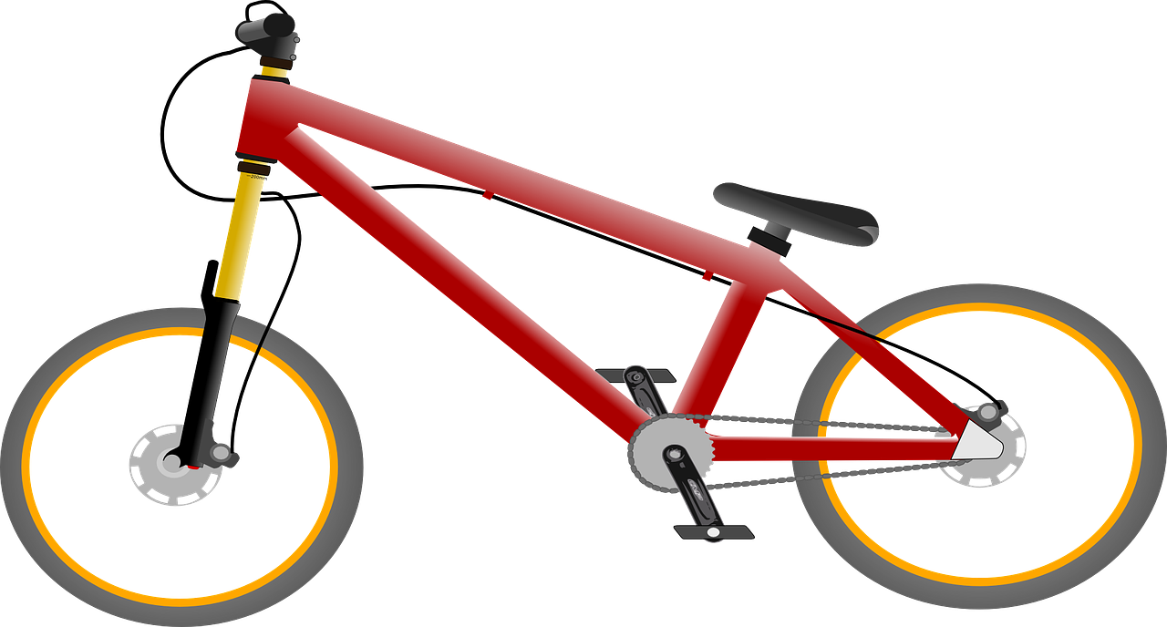 A Red Bicycle With Yellow Wheels