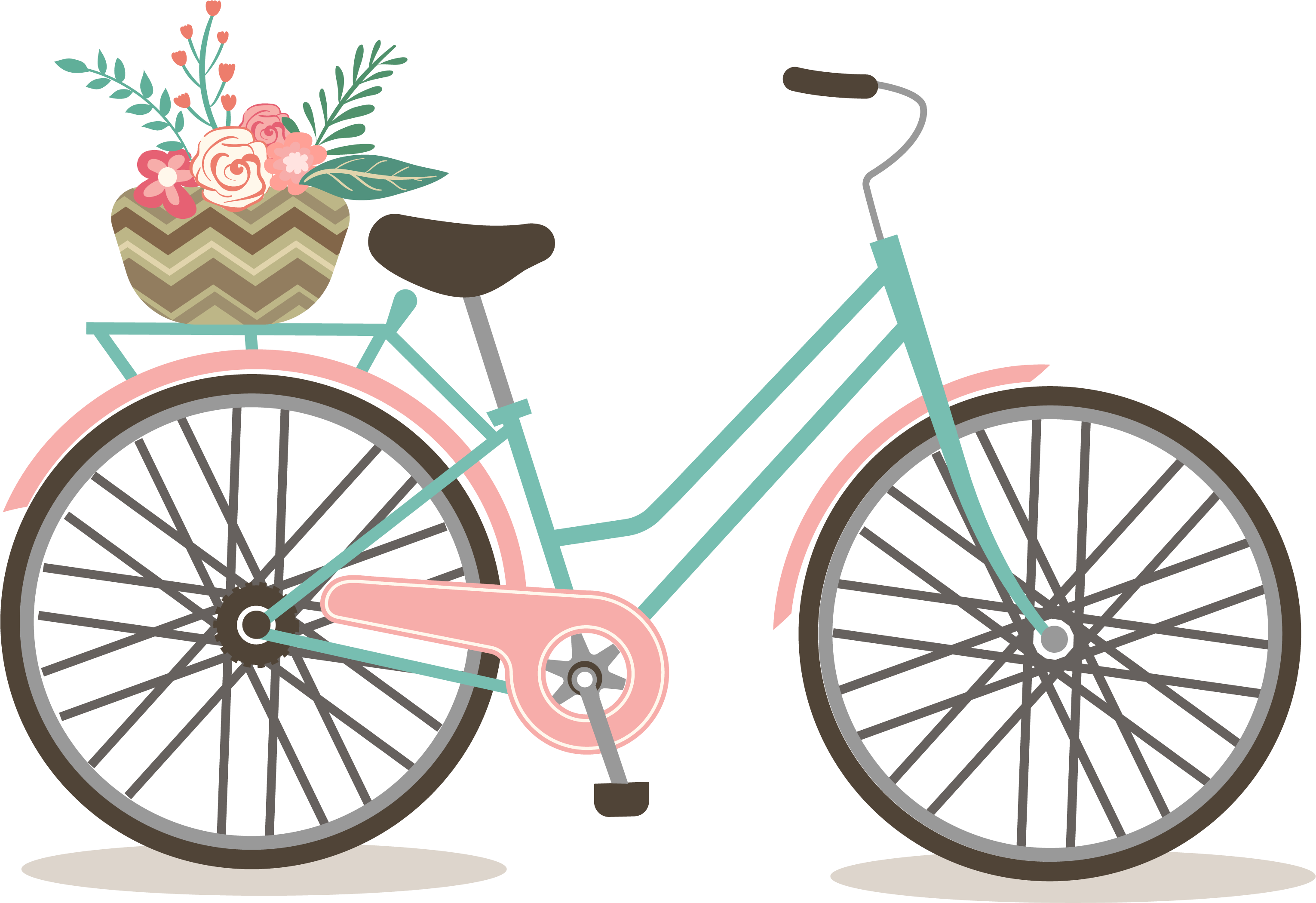 A Bicycle With A Basket Of Flowers On The Back