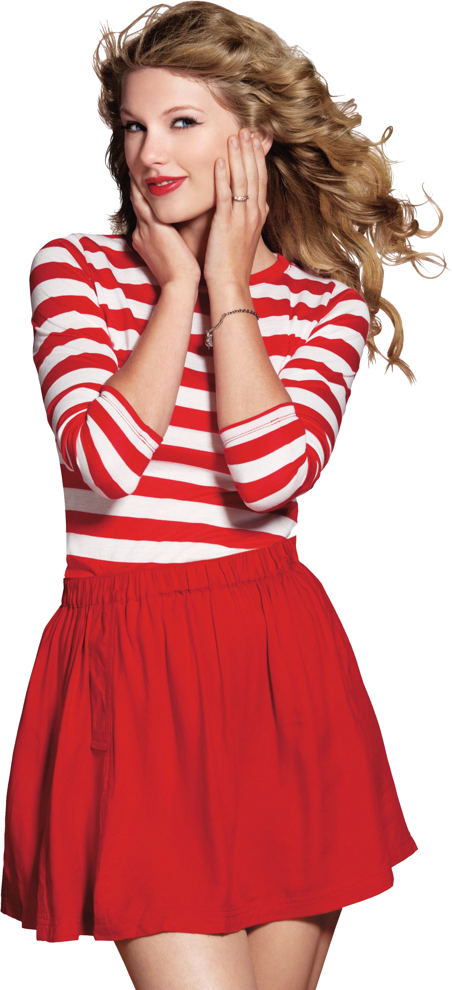 A Woman In A Red And White Striped Shirt