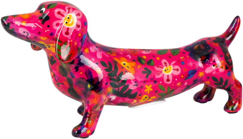 A Pink Dog With Flowers Painted On It