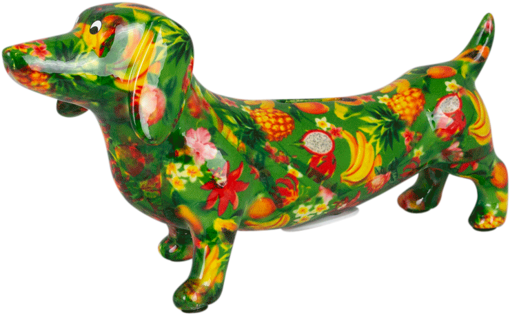 A Green Dog With Fruit Pattern