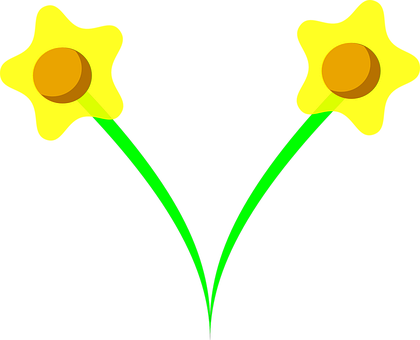 Two Yellow Flowers With Green Stems