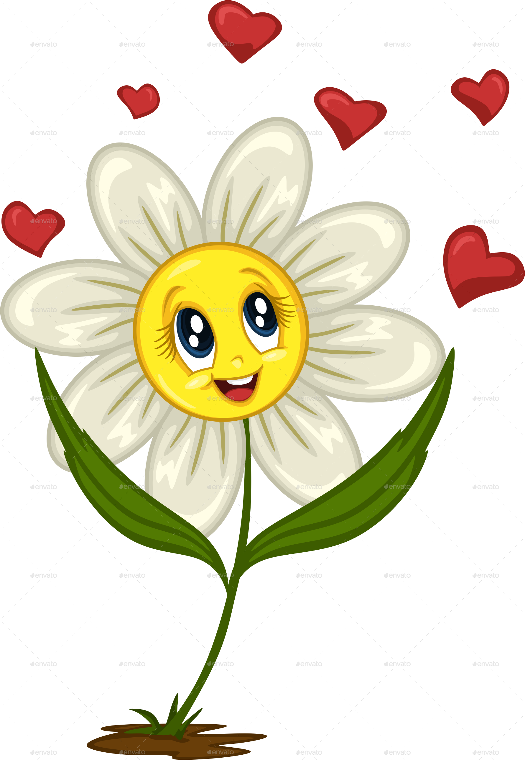 A Cartoon Of A Flower With Hearts