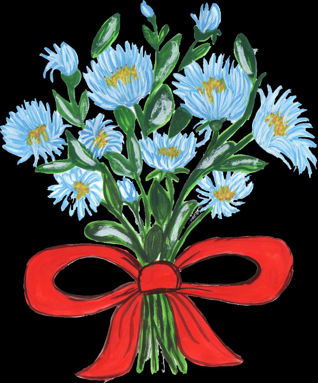 A Bouquet Of Flowers With A Red Bow