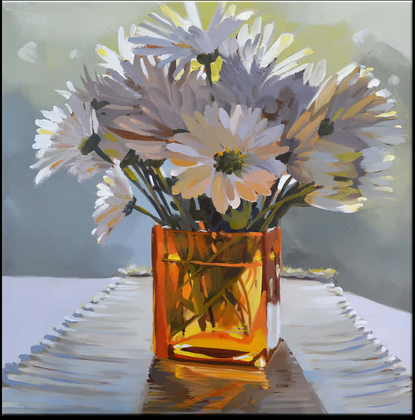 A Painting Of Flowers In A Glass