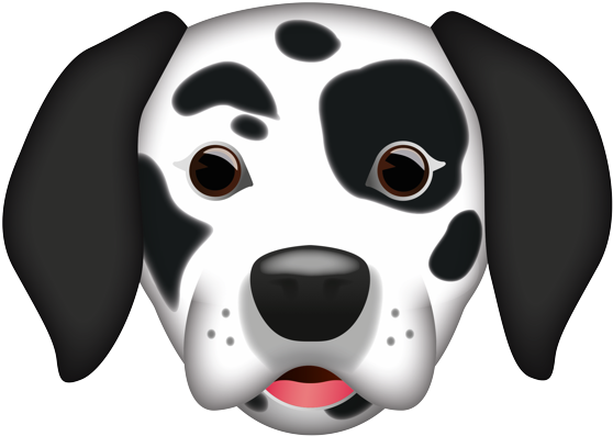 A Cartoon Dog Face With Black And White Spots