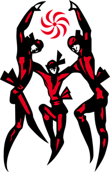 A Red And Black Silhouette Of A Person