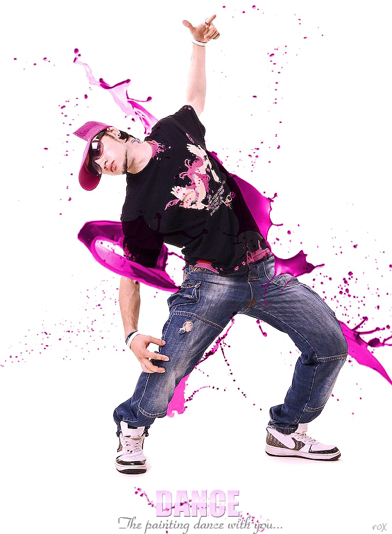 A Man Dancing With Pink Splashes