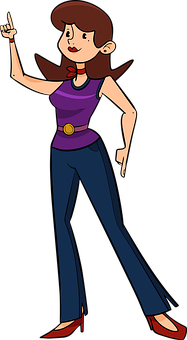 Cartoon Woman With Brown Hair And Purple Shirt Pointing At The Camera