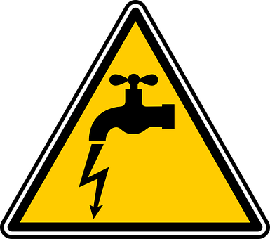 A Yellow Triangle With A Faucet And Lightning Bolt