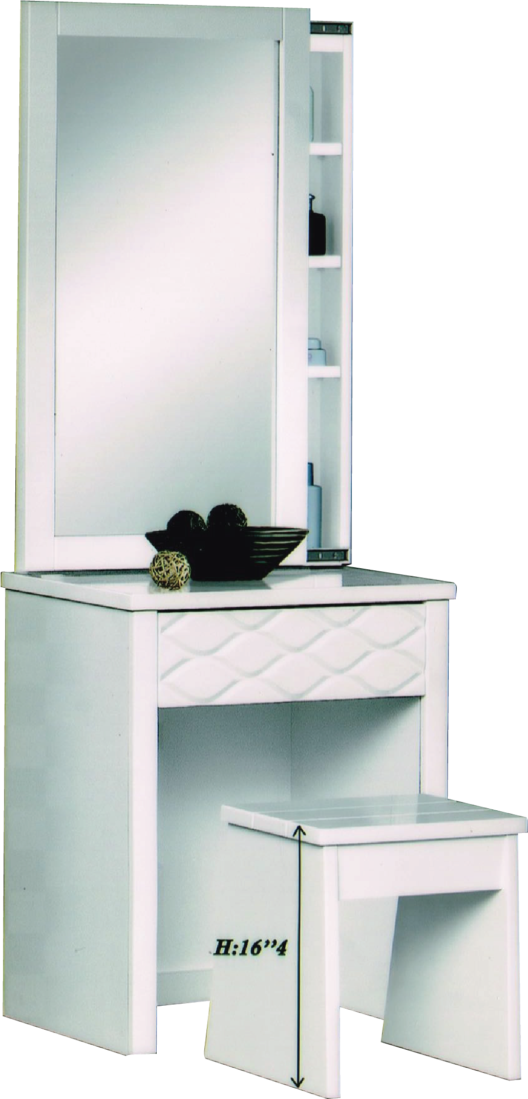 A White Vanity With A Mirror