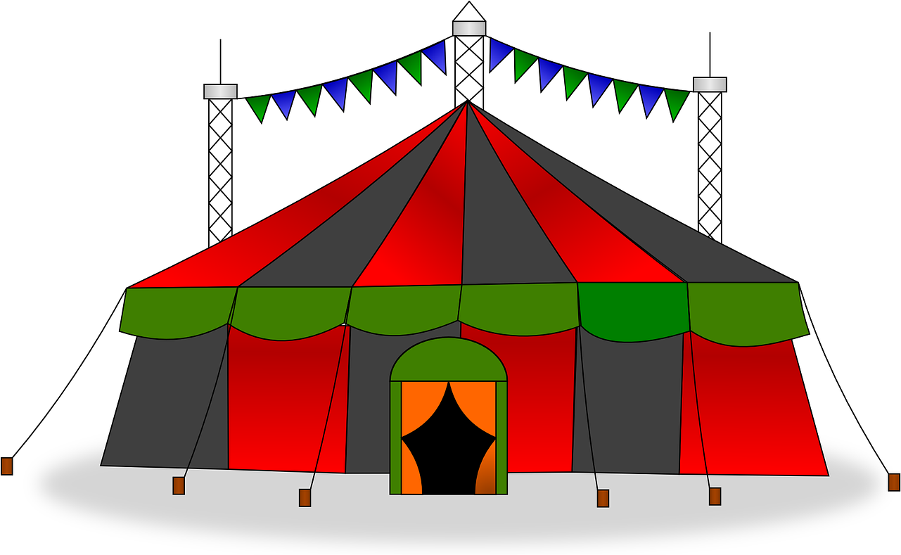 A Colorful Tent With Flags