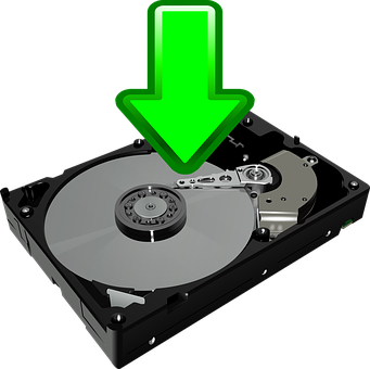 A Computer Hard Drive With A Green Arrow Pointing