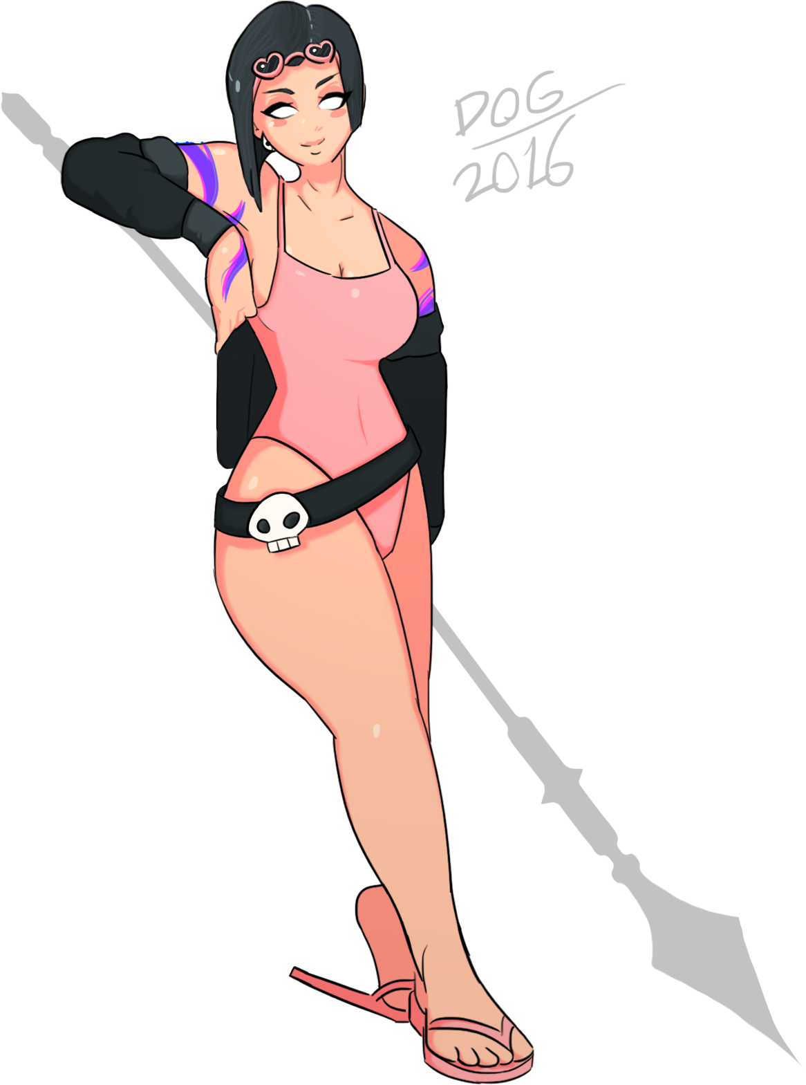 A Cartoon Of A Woman In A Pink Bathing Suit