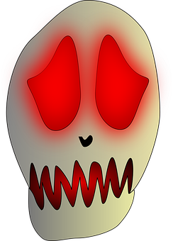 A Cartoon Skull With Red Eyes