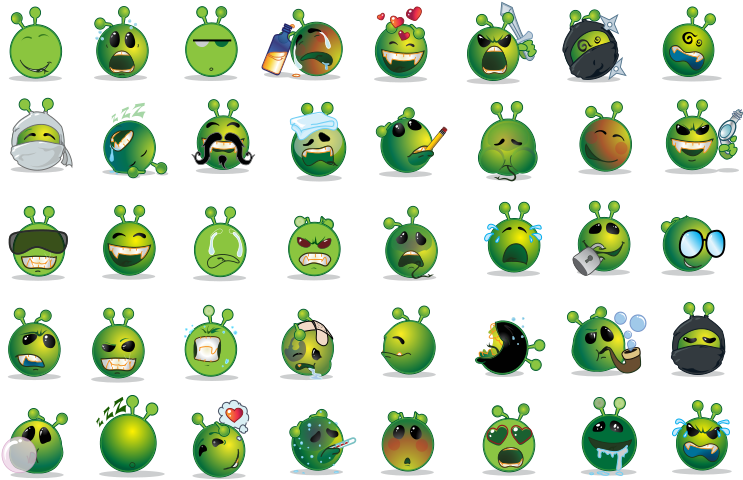 A Group Of Green Alien Emojis