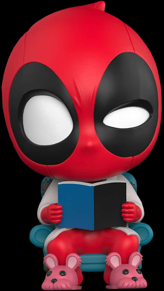 A Toy Figurine Of A Red And Black Character Reading A Book