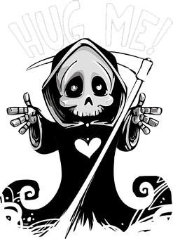 A Cartoon Of A Skeleton With Hands On A Black Background