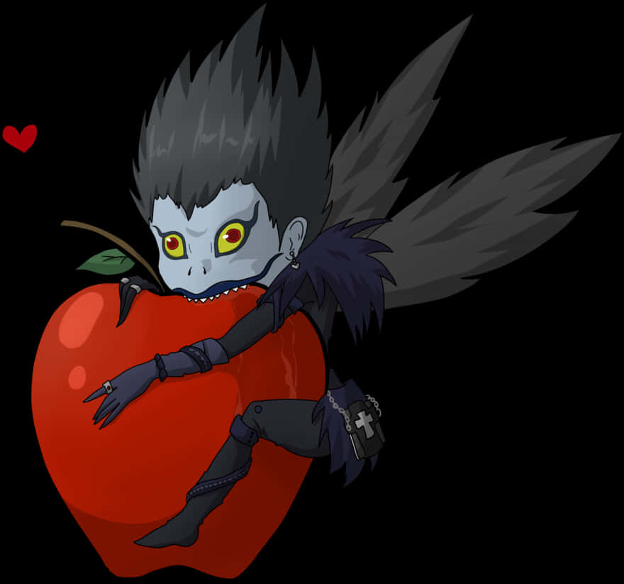 Cartoon Of A Vampire With Wings And A Red Apple