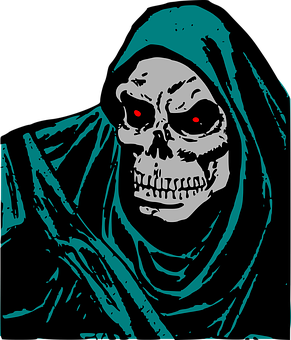 A Cartoon Of A Skeleton In A Hood