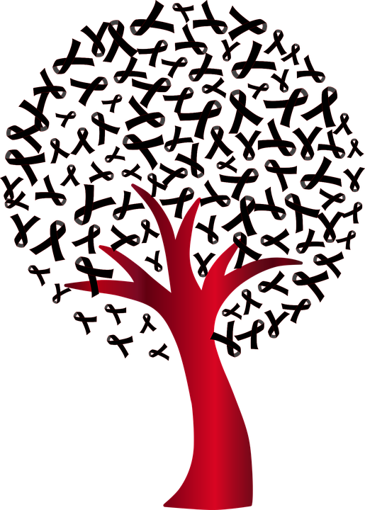 A Red Tree With Black Background