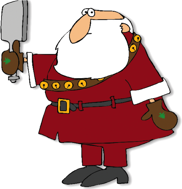 A Cartoon Of A Santa Claus Holding A Cleaver