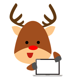 A Cartoon Reindeer Holding A Tablet