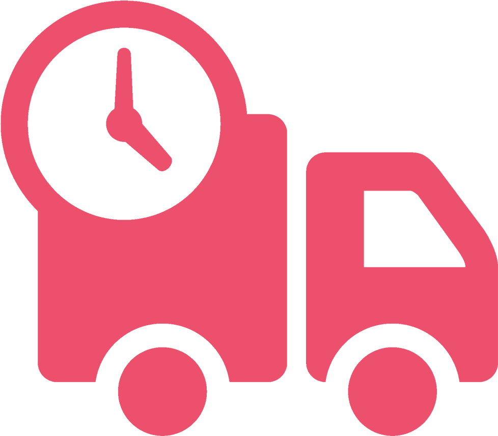 A Pink Truck With A Clock On It