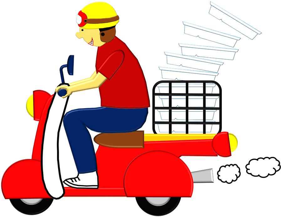 A Cartoon Of A Man Riding A Red Scooter
