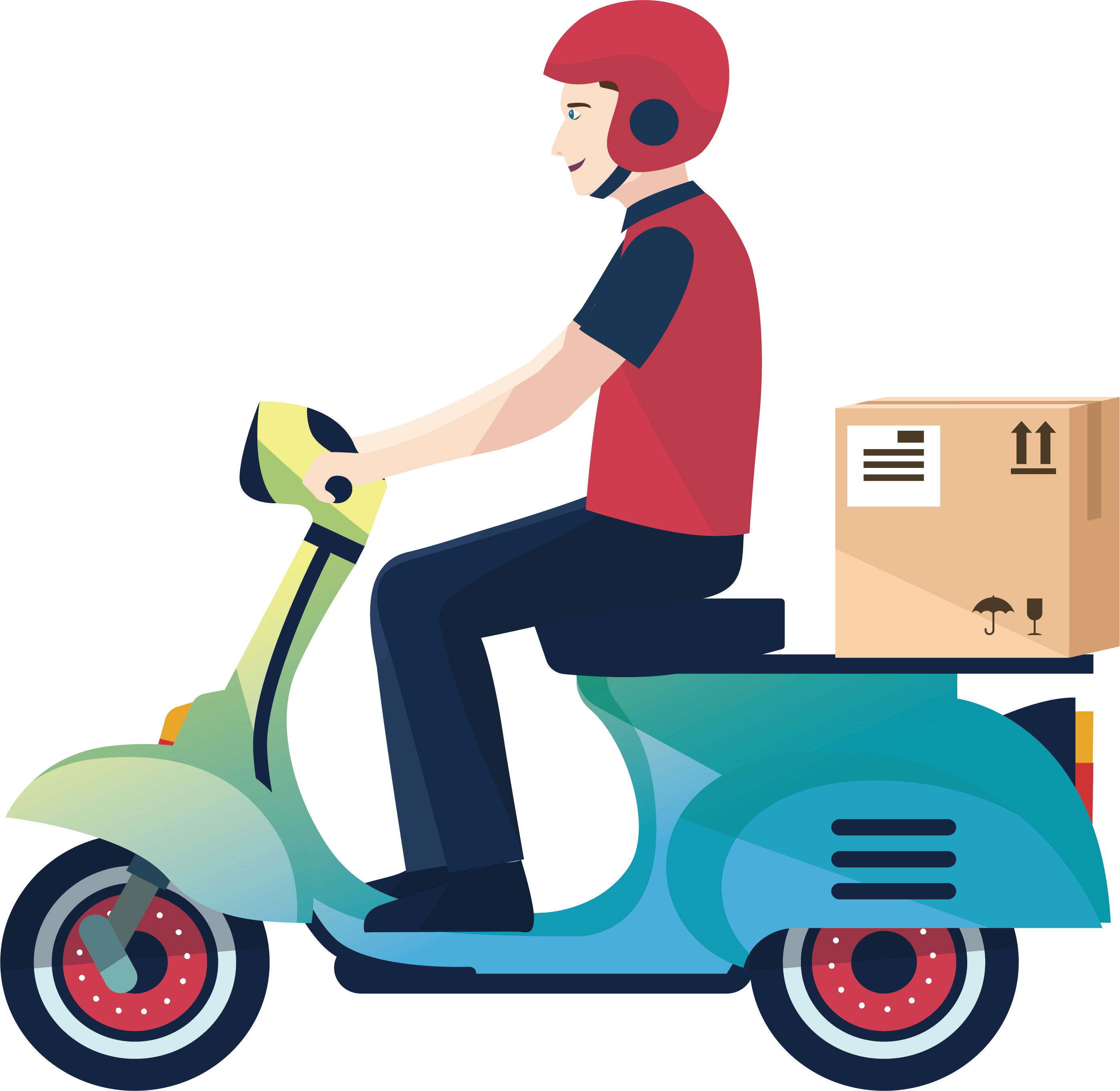 A Man Riding A Scooter With A Box On It