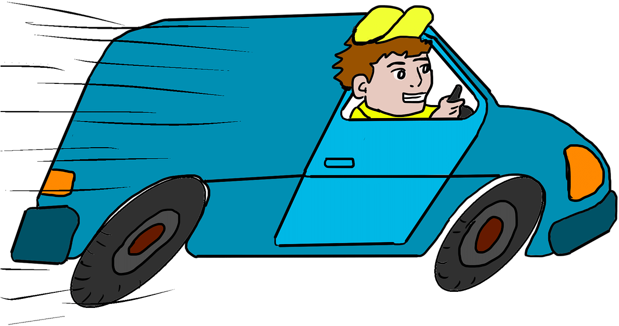 A Cartoon Of A Boy Driving A Blue Van