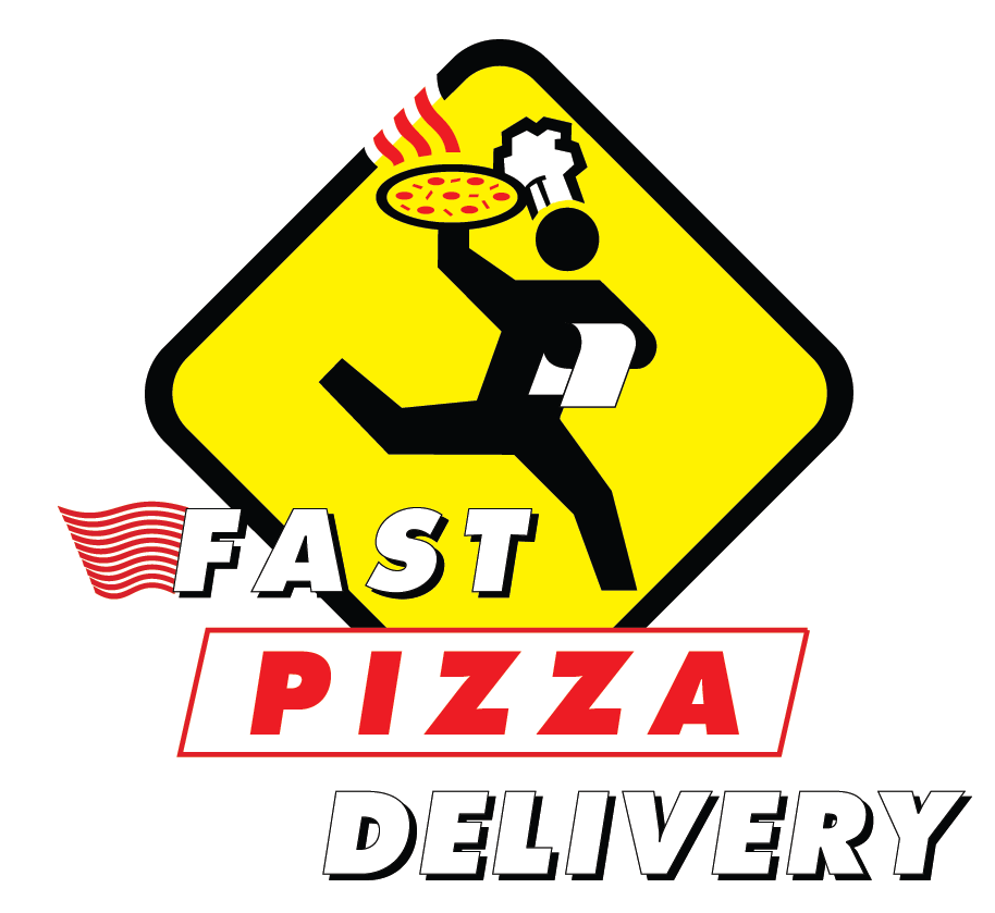A Yellow Sign With A Person Holding A Pizza