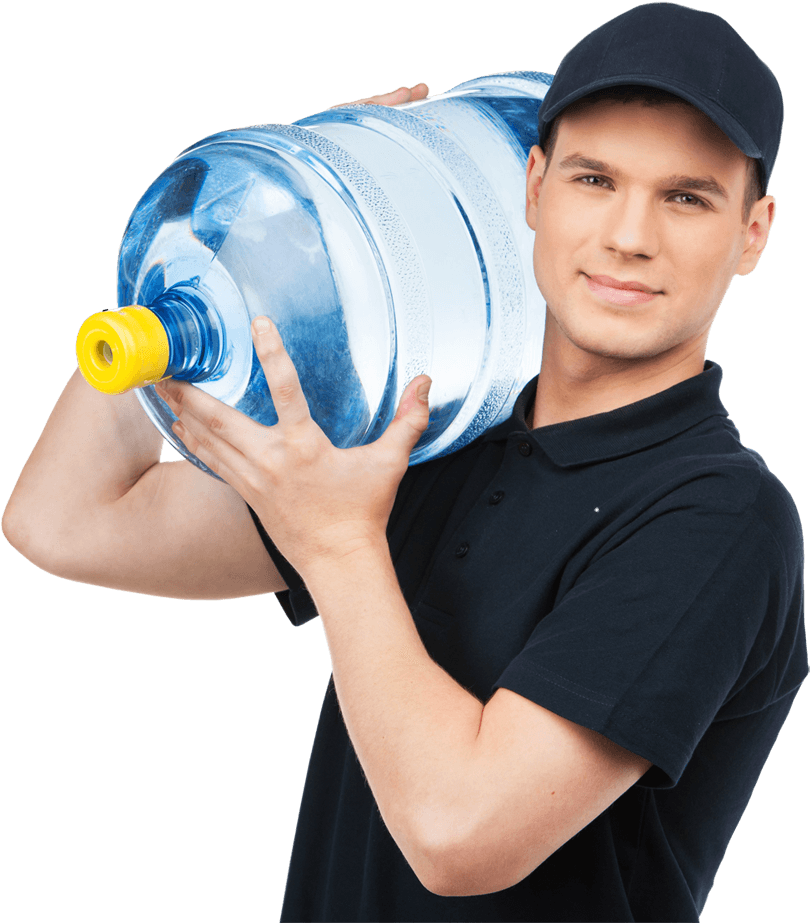 A Man Carrying A Large Water Bottle