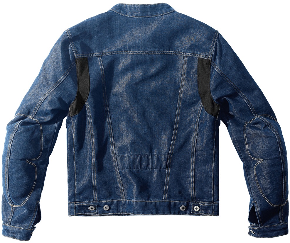 A Blue Denim Jacket With Black Patches