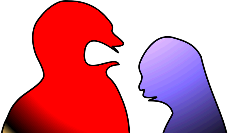 A Red And Blue Silhouettes Of People