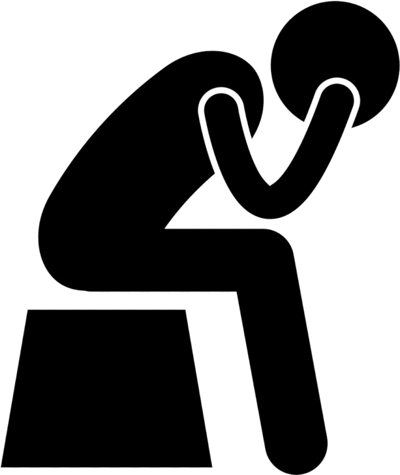 A Black And White Outline Of A Person With Their Head In Their Hands