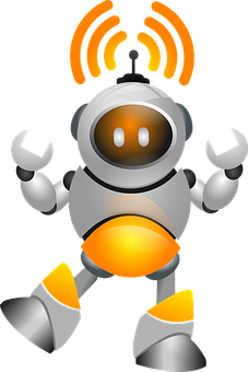 A Cartoon Robot With Yellow Legs And Orange Eyes