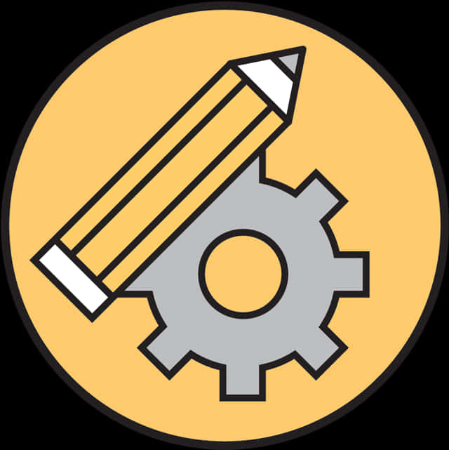 A Pencil And Gear With A Yellow Circle