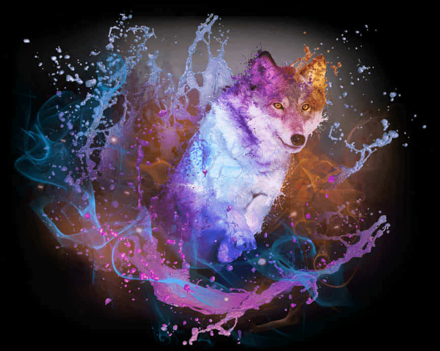 A Wolf In A Colorful Splash