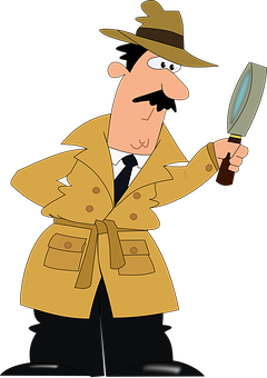 Cartoon Of A Man In A Trench Coat Holding A Magnifying Glass