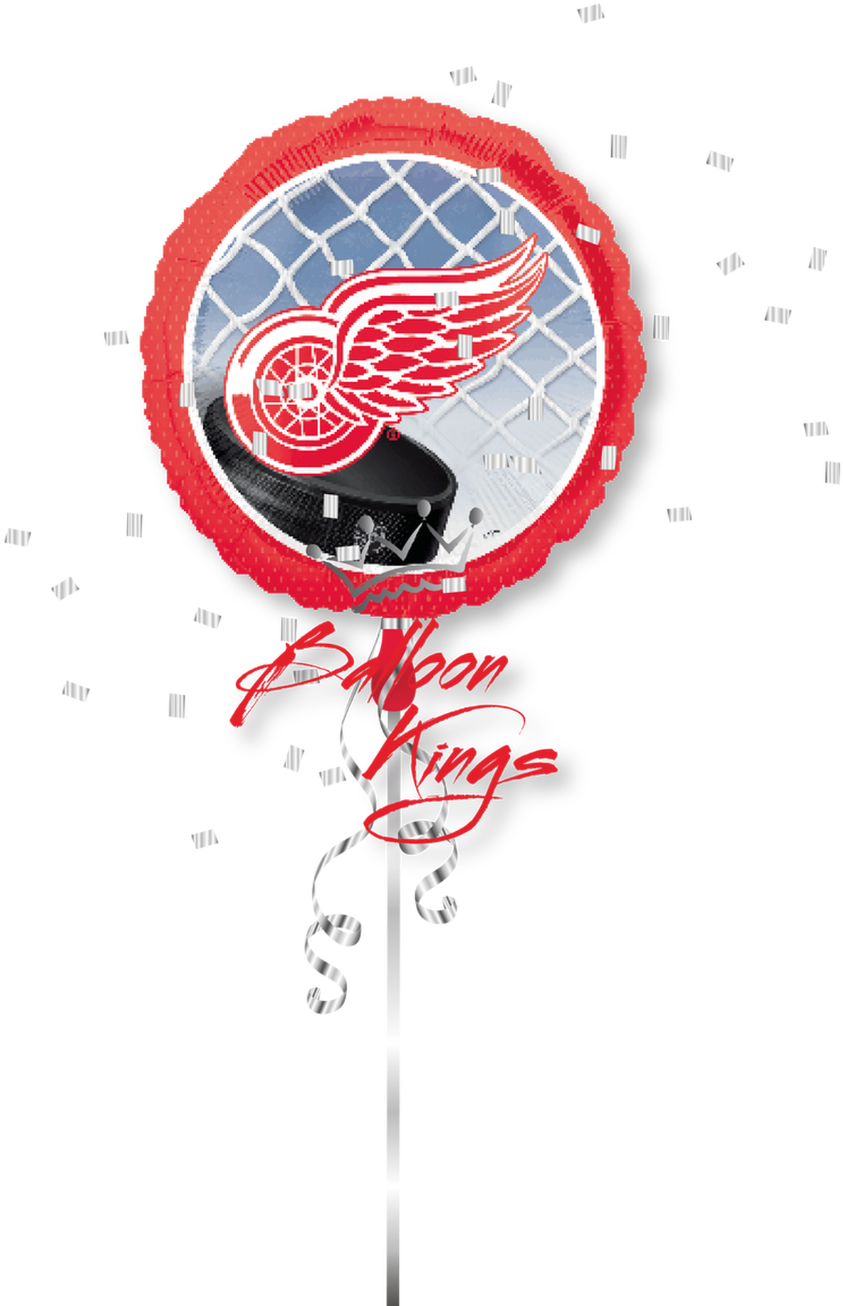A Red And White Balloon With A Hockey Puck And A Hockey Puck On A Stick