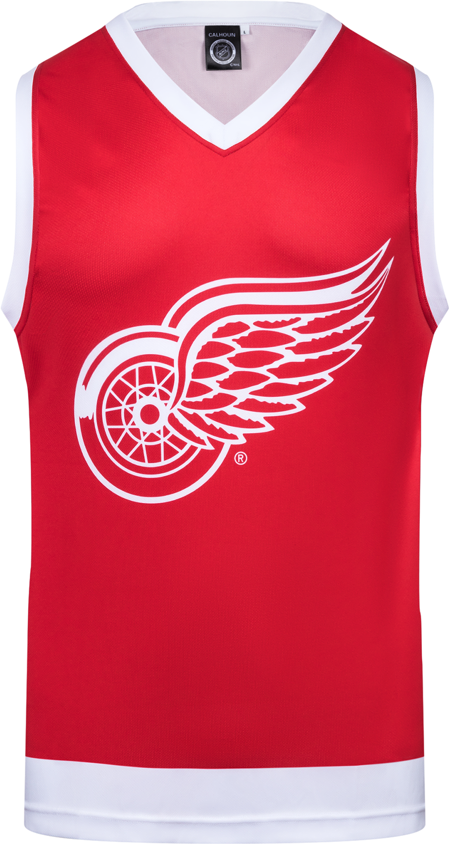 A Red Basketball Jersey With A White Logo