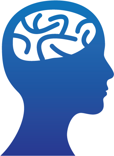 A Blue Silhouette Of A Person's Head With A Brain Inside