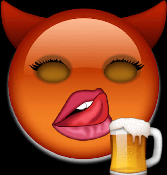 A Smiley Face With Horns And Lips And A Beer Mug