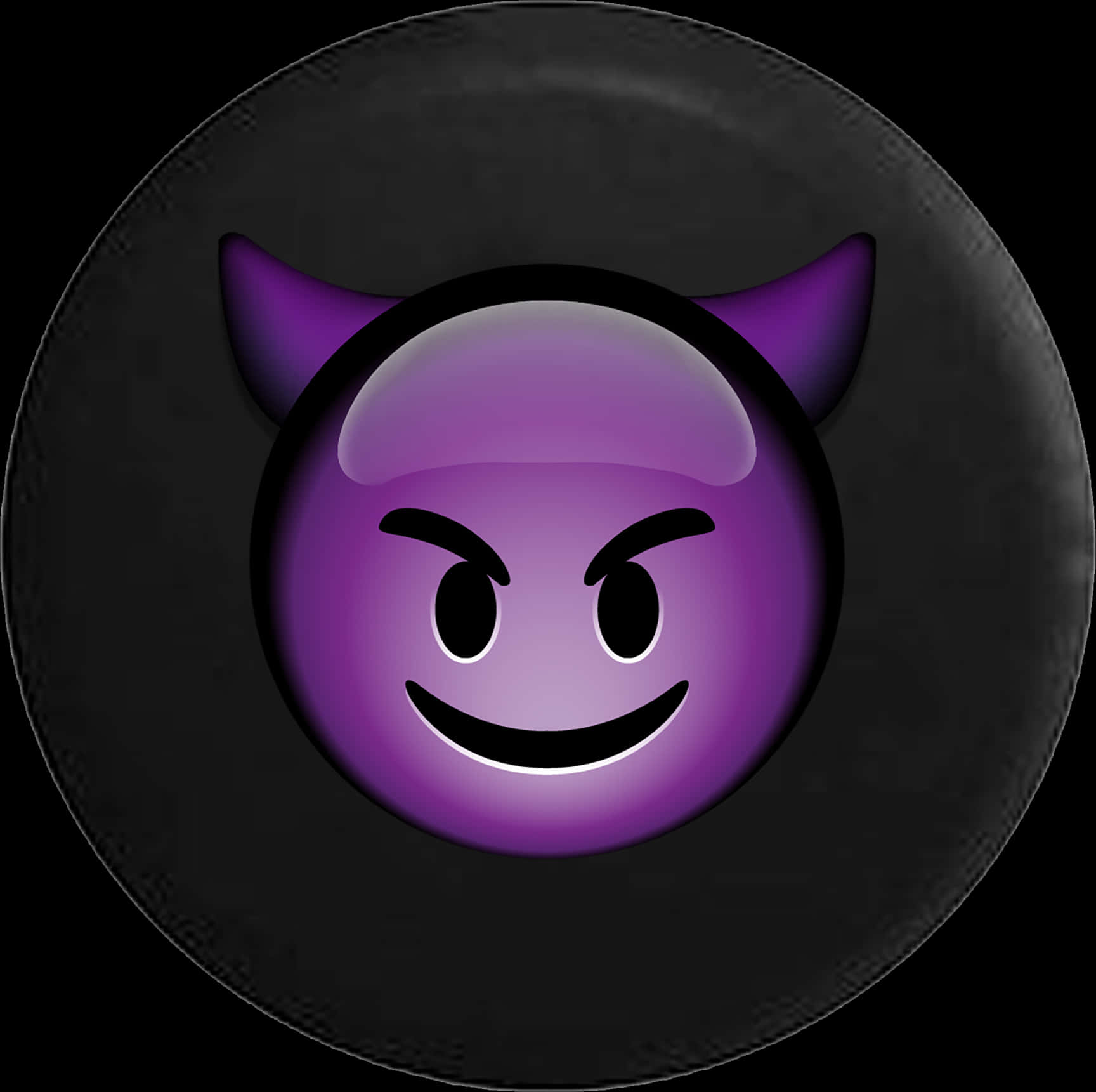 A Purple Smiley Face With Horns On A Black Tire Cover