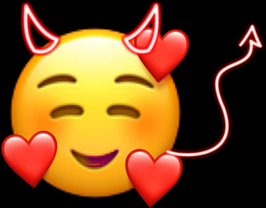 A Yellow Emoji With Horns And Hearts