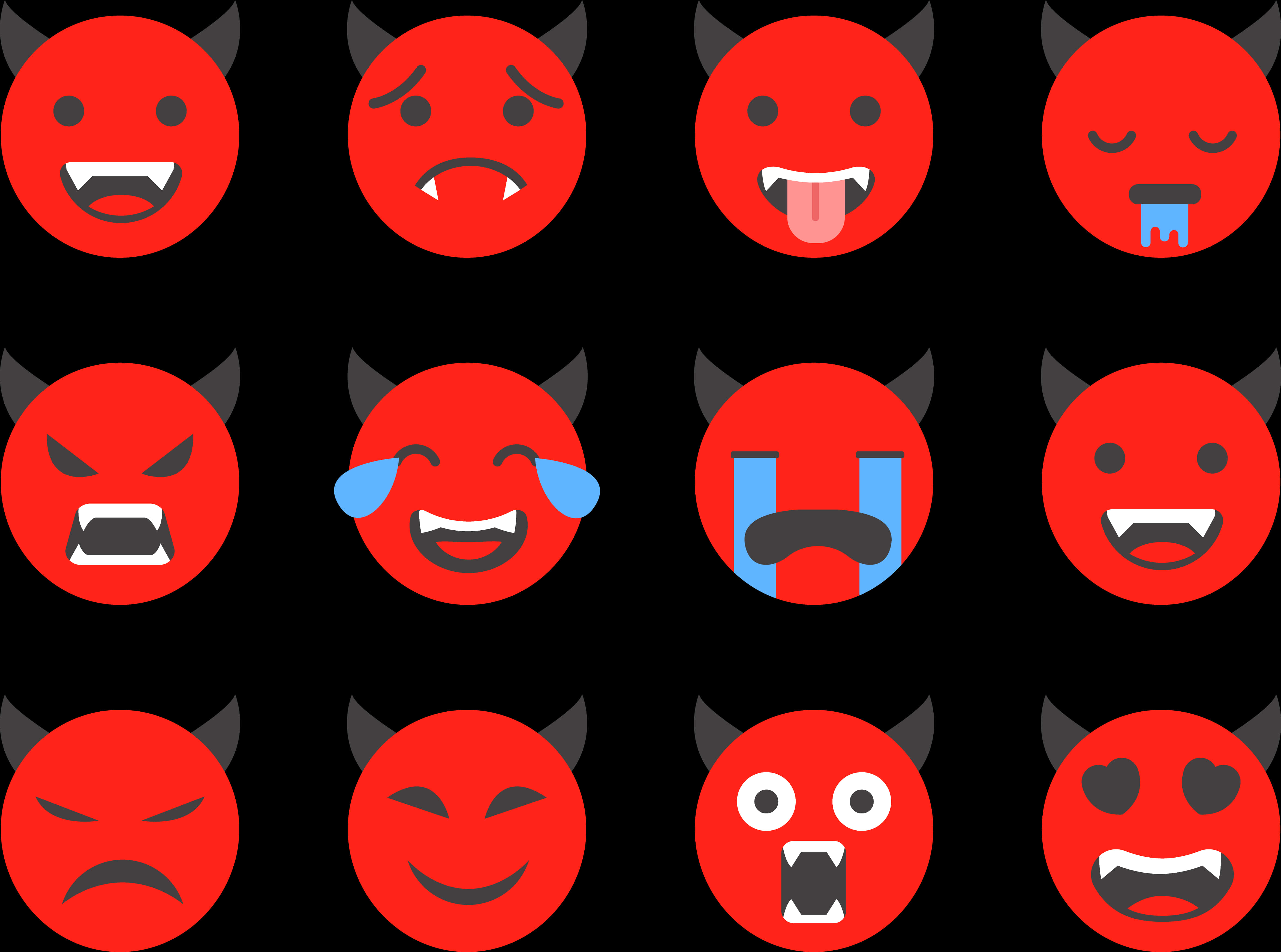 A Set Of Red Emojis With Horns And Teeth