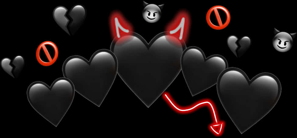 A Black Heart With Red Devil Horns And Tail