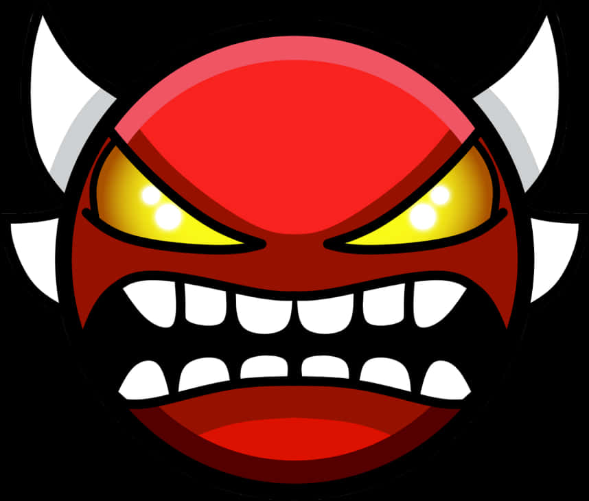 A Cartoon Of A Red Ball With Yellow Eyes And Horns