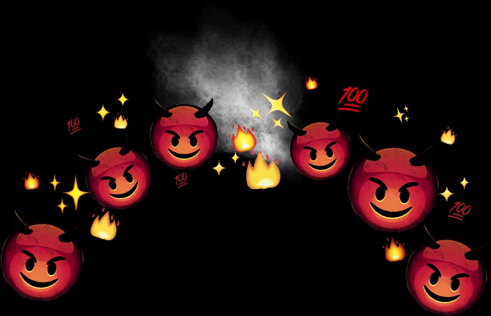 A Group Of Smiley Faces With Flames And Smoke